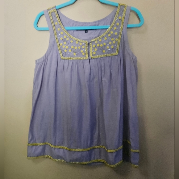 French Connection Women's Size 12 Sleeveless Beaded Purple Pesant Top - Picture 1 of 4